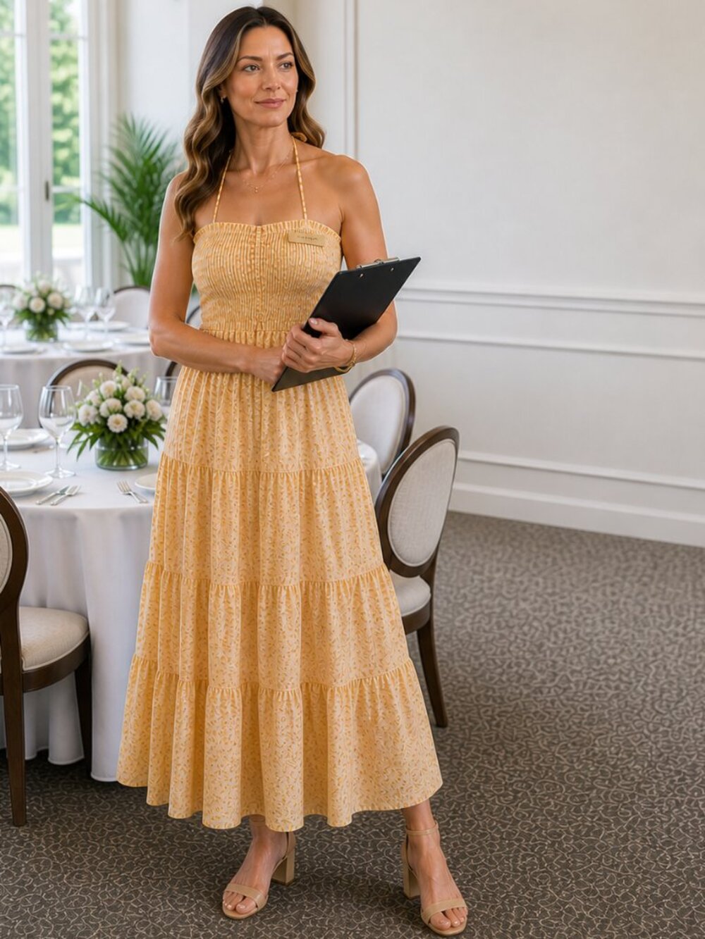Koko + Mason Yellow Floral Smocked Maxi Dress Tiered Cotton Summer Nordstrom S